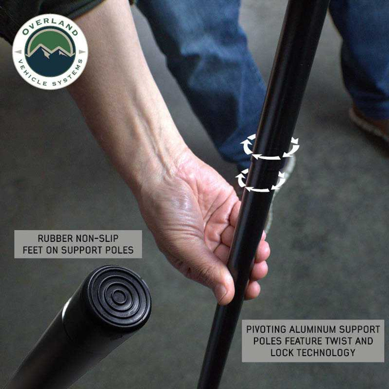 Overland Vehicle Systems XD Nomadic 270 - Awning W/Lights and Black Out , Driver Side, Black Body, Black Trim and Black Travel Cover Overland Vehicle Systems