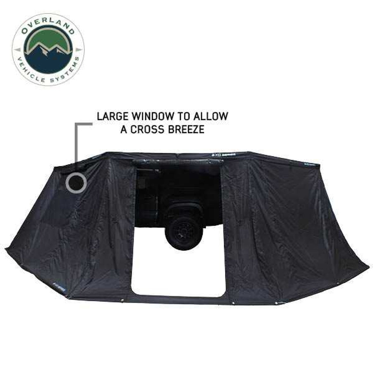 Overland Vehicle Systems XD Nomadic 270 - Awning Wall 1 W/Black Out, Driver Side, Black Body, Black Trim W/Storage Bag Overland Vehicle Systems
