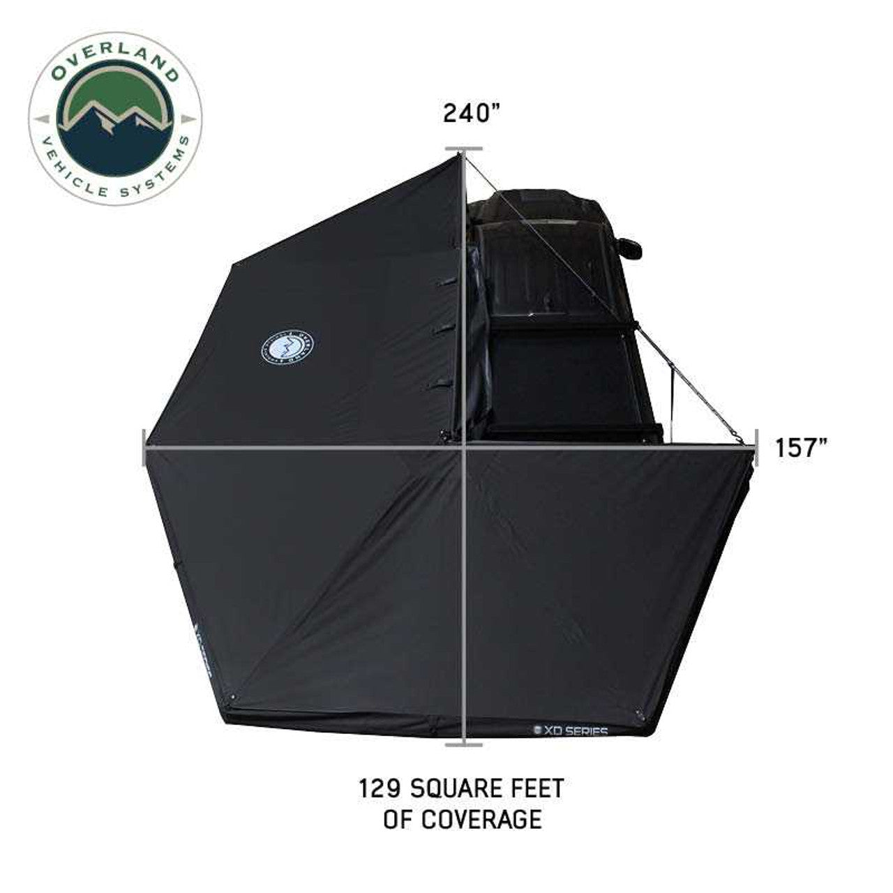 Overland Vehicle Systems XD Nomadic 270 - Awning, Lights, Black Out, Wall Kit, Passenger Side, Black Body, Black Trim and Black Travel Cover Overland Vehicle Systems