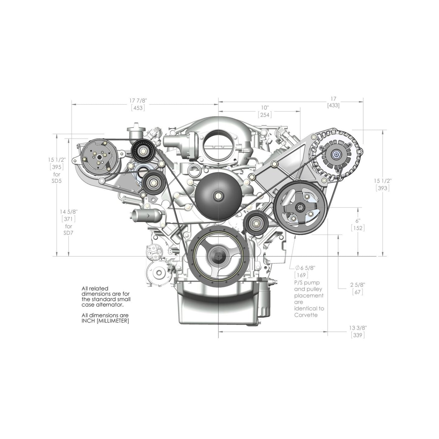 LS/LT High-Mount Accessory Drive Bracket Passenger's & Driver's Side Brackets Alt, P/S & A/C- Fits Sanden SD508 or SD7 Comp Holley-23