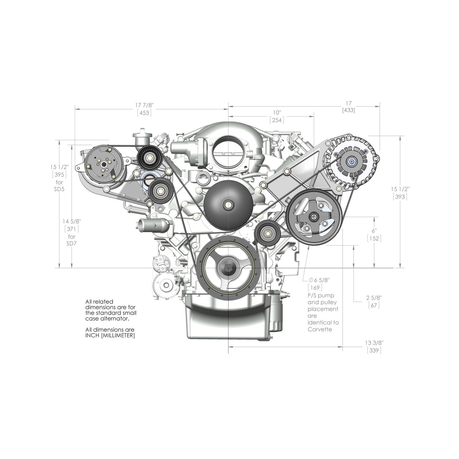 LS/LT High-Mount Accessory Drive Bracket Passenger's & Driver's Side Brackets Alt, P/S & A/C- Fits Sanden SD508 or SD7 Comp Holley-23