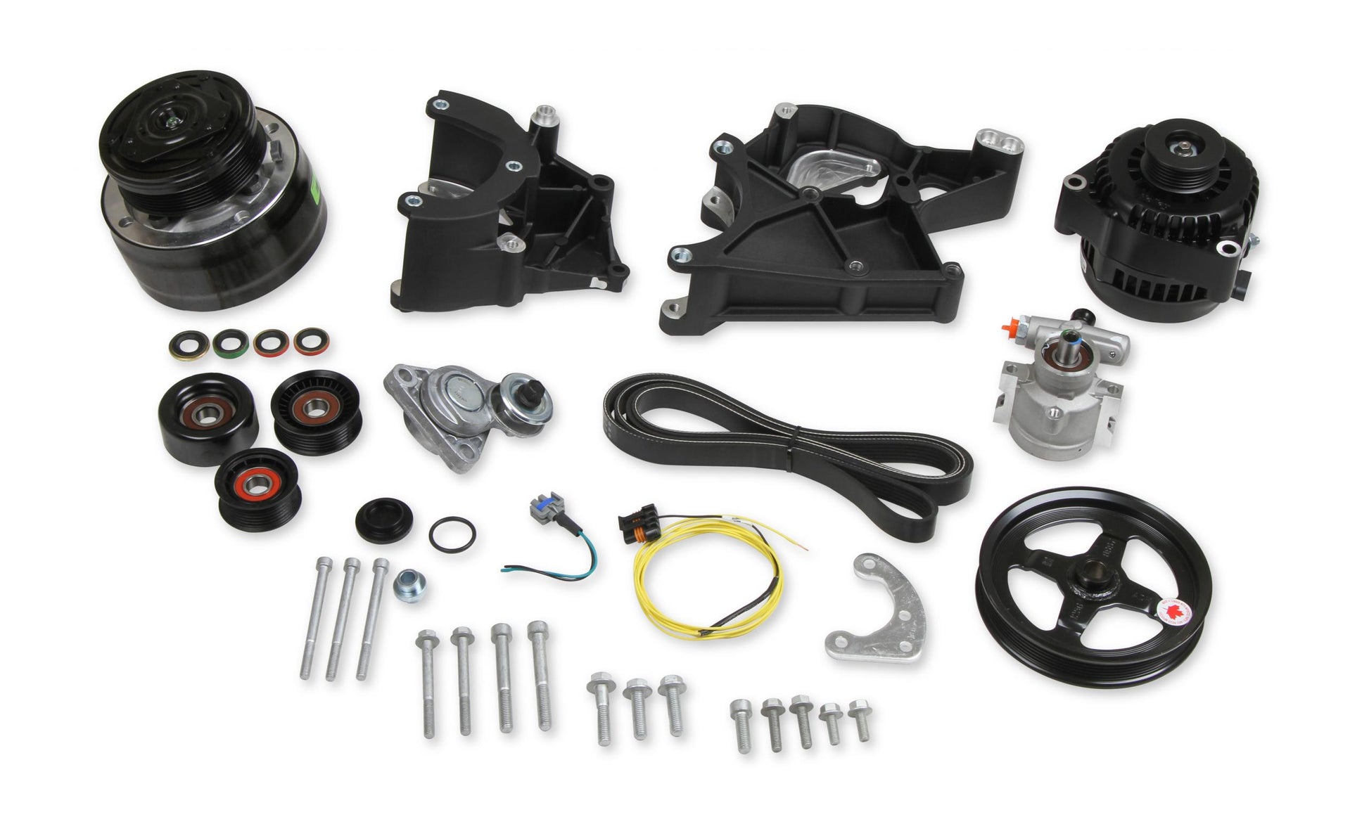 LS/LT High-Mount Complete Accessory Drive Kit- Black Finish Includes R4 A/C Compressor, Alternator, Power Steering Pump, Belt & Pulleys Holley-1