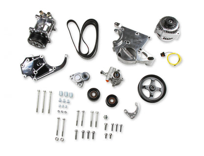 LS/LT High-Mount Complete Accessory Drive Kit- Polished Finish Includes SD508 A/C Compressor, Alternator, P/S Pump, Tensioner, Belt, & Pulleys Holley