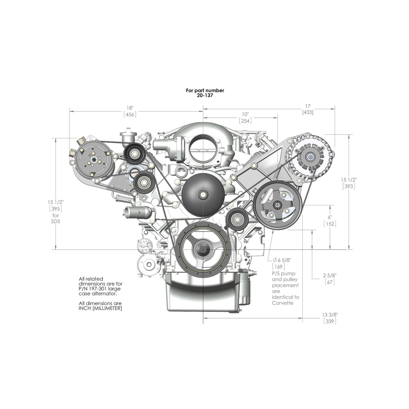 LS/LT High-Mount Complete Accessory Drive Kit Includes SD508 A/C Compressor, Alternator, P/S Pump, Tensioner, Belt, & Pulleys Holley-2