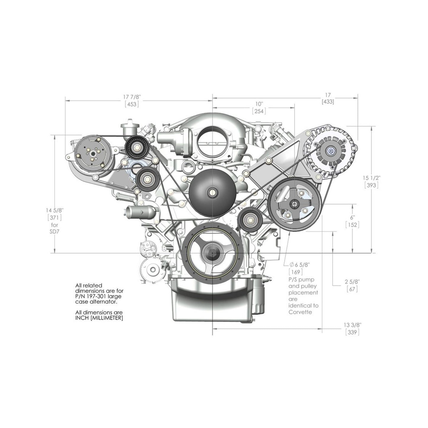 LS/LT High-Mount Complete Accessory Drive Kit Includes SD7 A/C Compressor, Alternator, P/S Pump, Tensioner, Belt, & Pulleys Holley-2