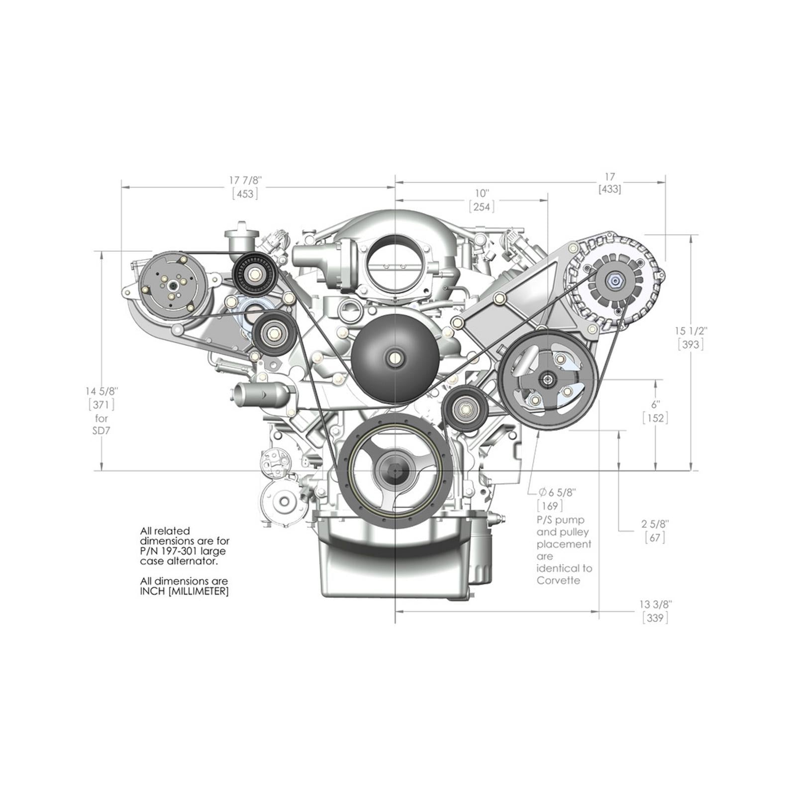 LS/LT High-Mount Complete Accessory Drive Kit Includes SD7 A/C Compressor, Alternator, P/S Pump, Tensioner, Belt, & Pulleys Holley-2
