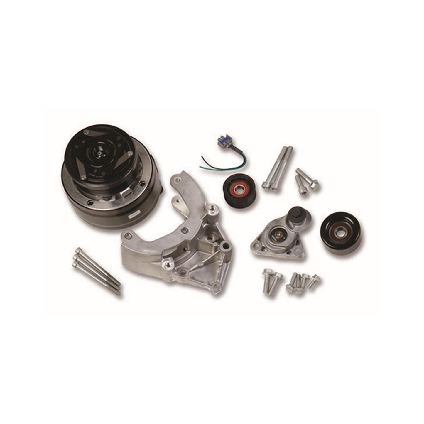 LS High-Mount A/C Accessory Drive Kit Includes R4 A/C Compressor, Tensioner, & Pulleys Passenger's Side A/C Bracket Includes R4 A/C Compressor, Tensioner, & Pulleys Holley