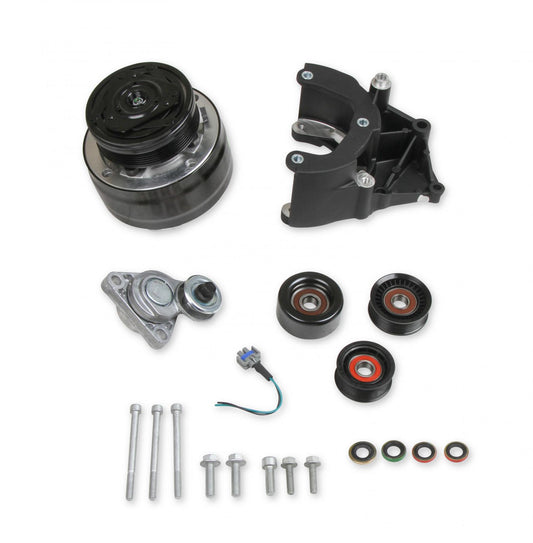 LS High-Mount A/C Accessory Drive Kit Includes R4 A/C Compressor, Tensioner, & Pulleys- Black Finish Passenger's Side A/C Bracket Includes R4 A/C Compressor, Tensioner, & Pulleys Holley-1