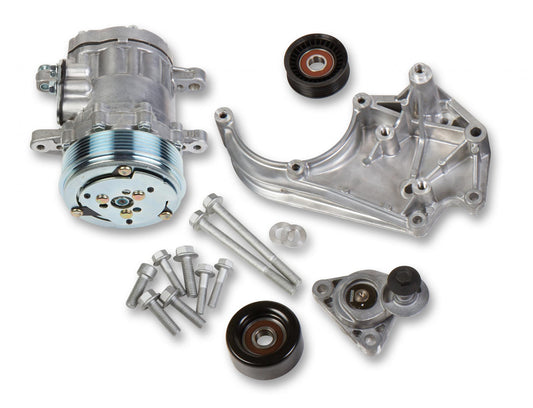 LS High-Mount A/C Accessory Drive Kit Includes SD7 A/C Compressor, Tensioner, & Pulleys Passenger's Side A/C Bracket Includes SD7 A/C Compressor, Tensioner, & Pulleys Holley