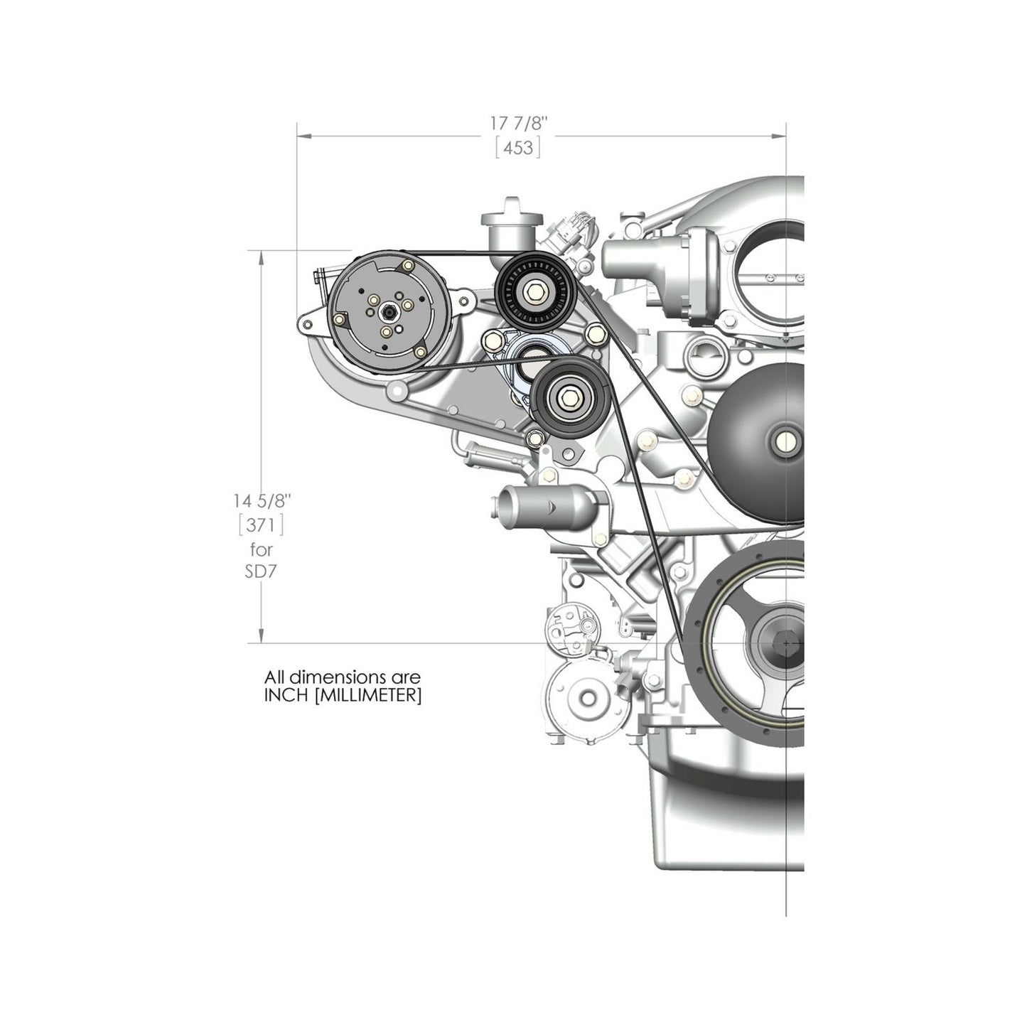 LS High-Mount A/C Accessory Drive Kit Includes SD7 A/C Compressor, Tensioner, & Pulleys- Polished Finish Passenger's Side A/C Bracket Includes SD7 A/C Compressor, Tensioner, & Pulleys Holley-8