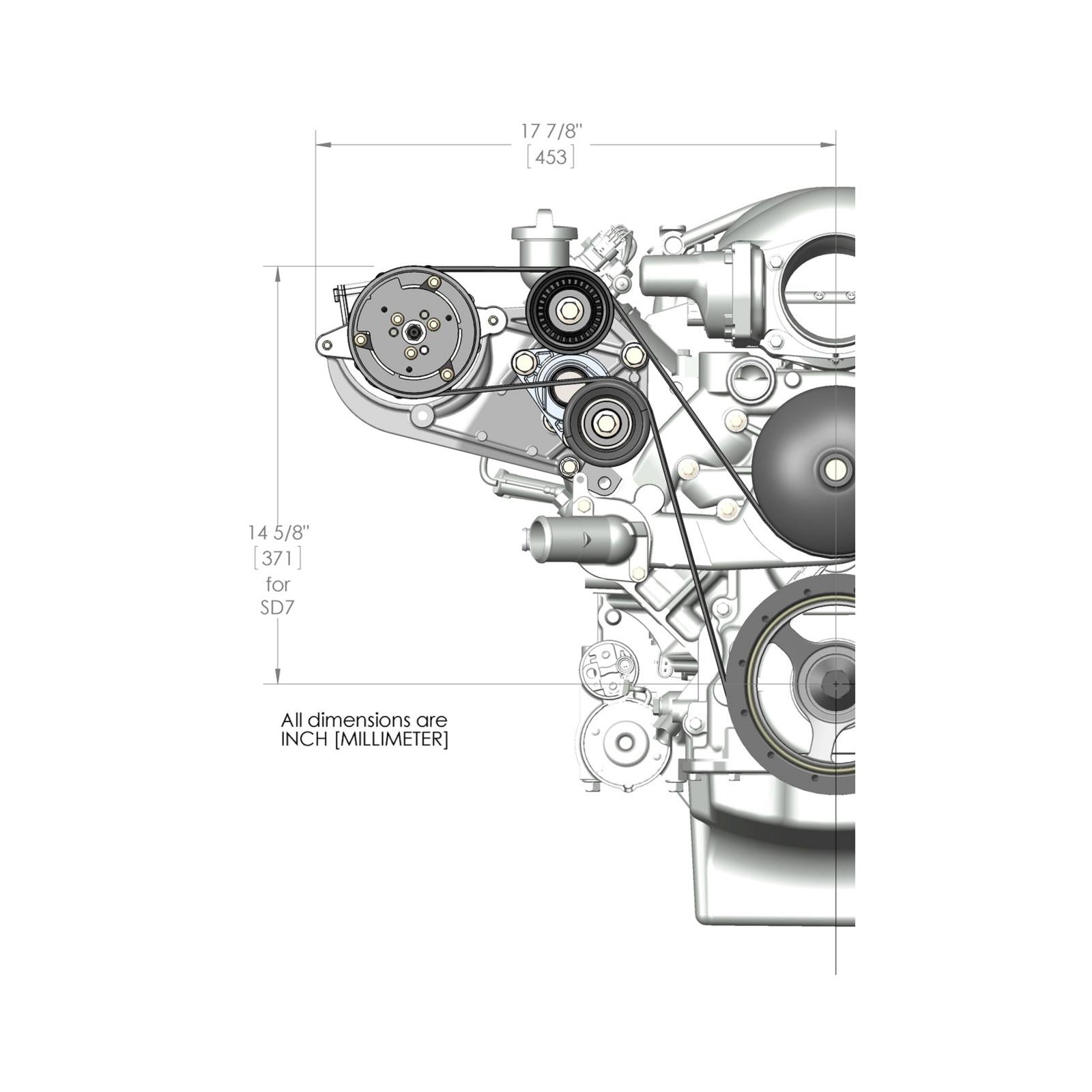 LS High-Mount A/C Accessory Drive Kit Includes SD7 A/C Compressor, Tensioner, & Pulleys Passenger's Side A/C Bracket Includes SD7 A/C Compressor, Tensioner, & Pulleys Holley-2