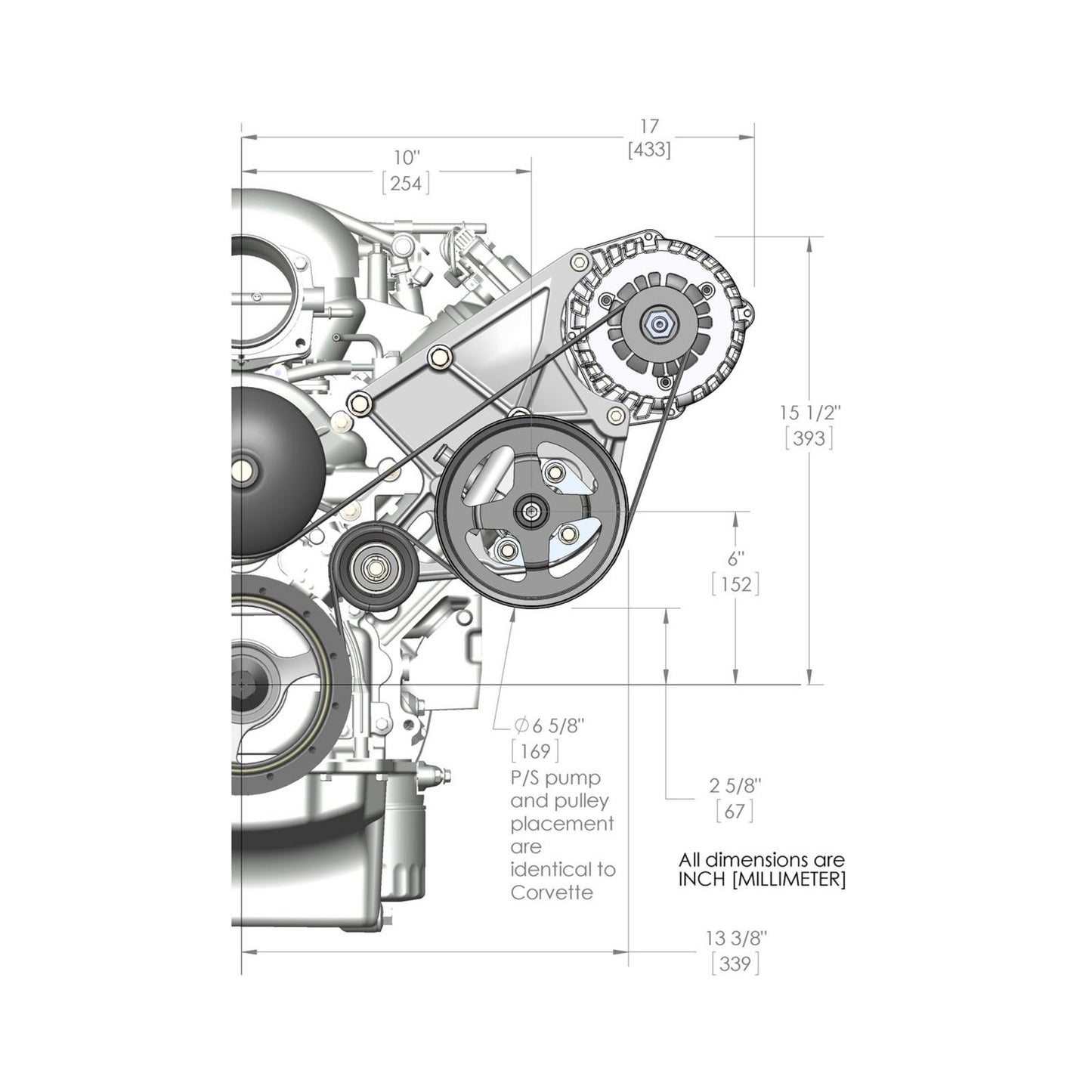 LS/LT High-Mount Alternator & Power Steering Pump Accessory Drive Kit Driver's Side Bracket-Black Finish Includes Alternator, Power Steering Pump & Pulleys Holley-9