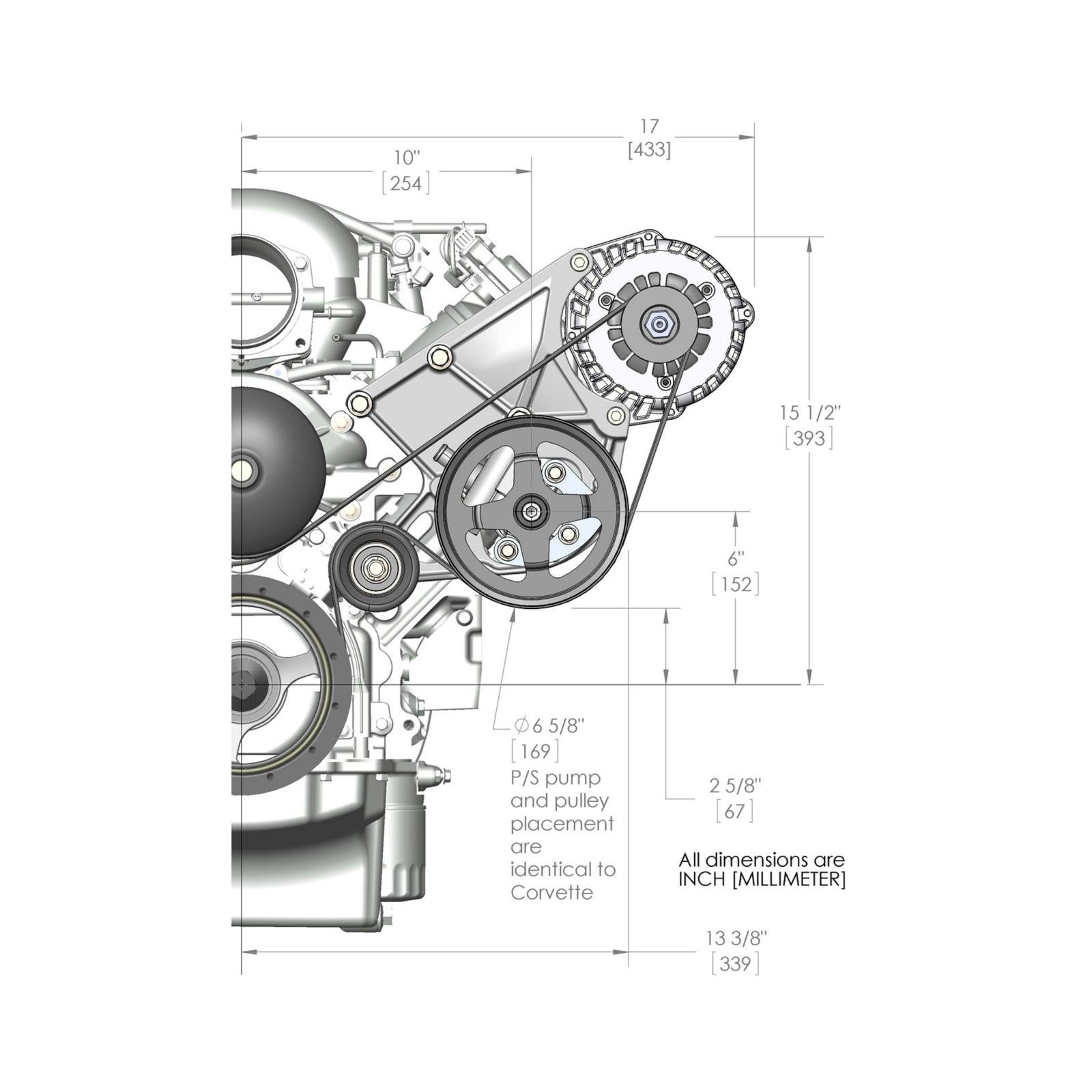 LS/LT High-Mount Alternator & Power Steering Pump Accessory Drive Kit Driver's Side Bracket-Black Finish Includes Alternator, Power Steering Pump & Pulleys Holley-9