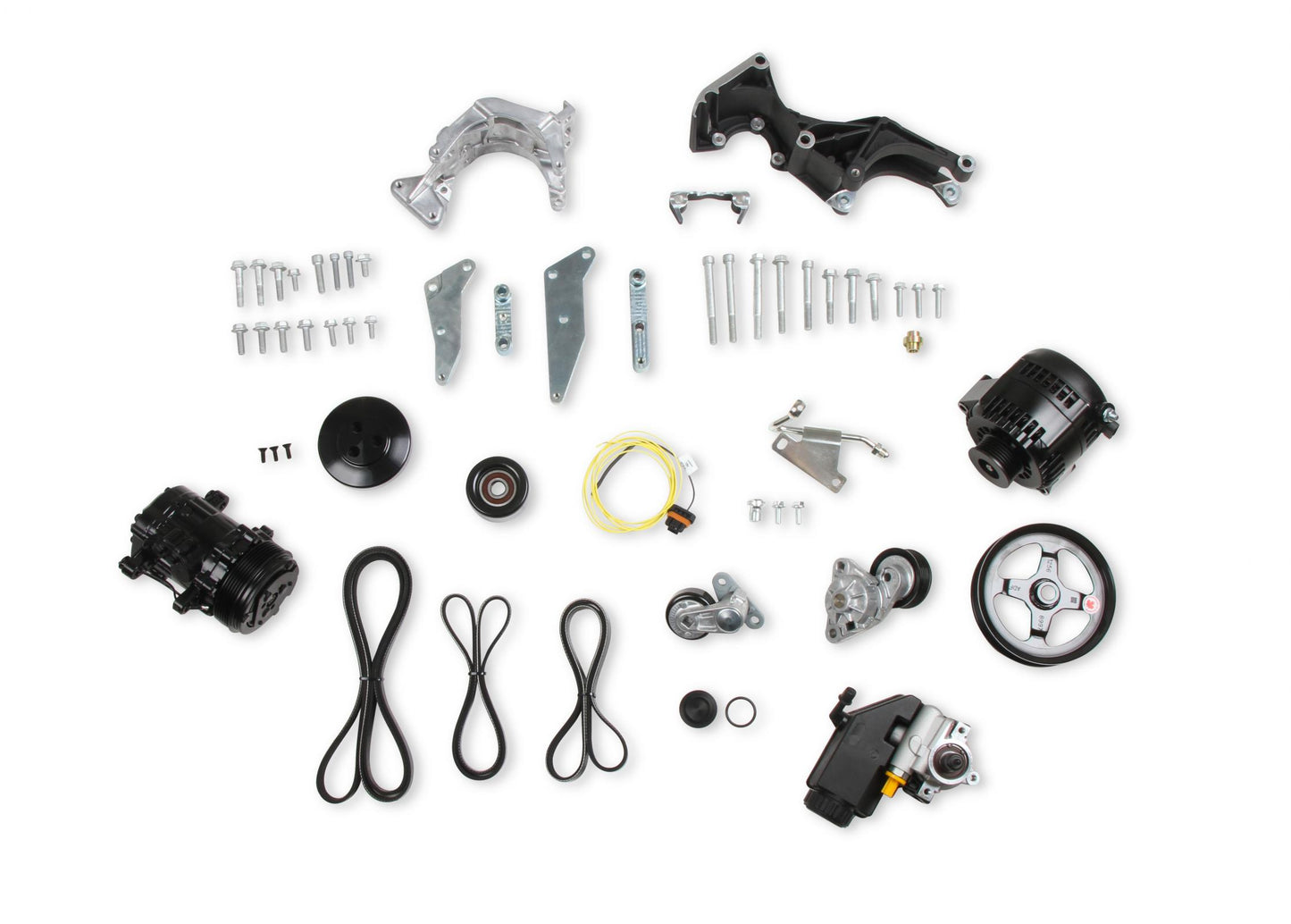 Low-Mount LS Complete Accessory Drive System (alt, P/S & A/C) Black Finish Includes SD7 A/C Compressor, Alternator, P/S Pump, Tensioner, Belt, & Pulleys Holley-3