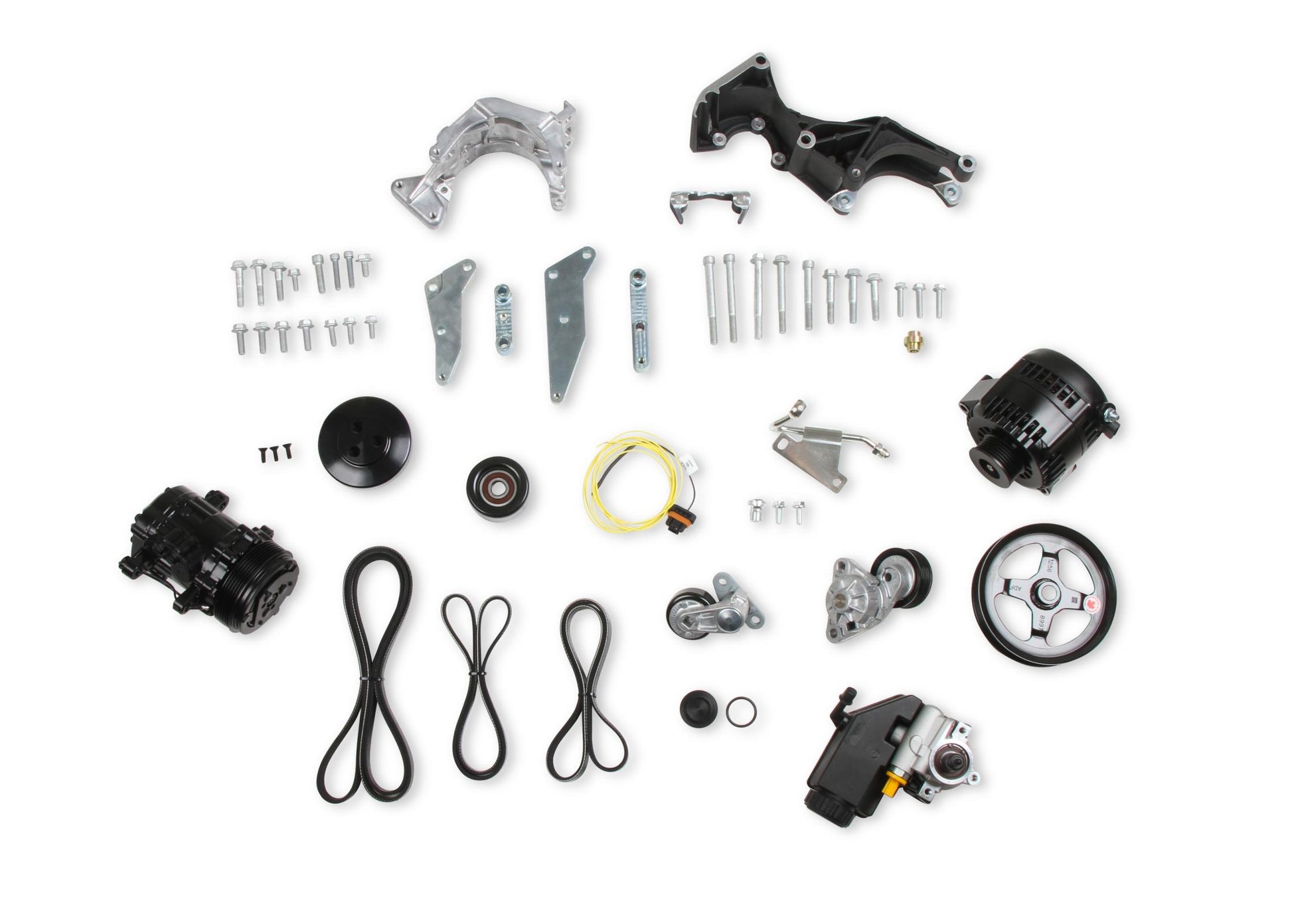 Low-Mount LS Complete Accessory Drive System (alt, P/S & A/C) Black Finish Includes SD7 A/C Compressor, Alternator, P/S Pump, Tensioner, Belt, & Pulleys Holley-3
