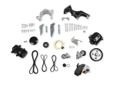 Low-Mount LS Complete Accessory Drive System (alt, P/S & A/C) Black Finish Includes SD7 A/C Compressor, Alternator, P/S Pump, Tensioner, Belt, & Pulleys Holley-3
