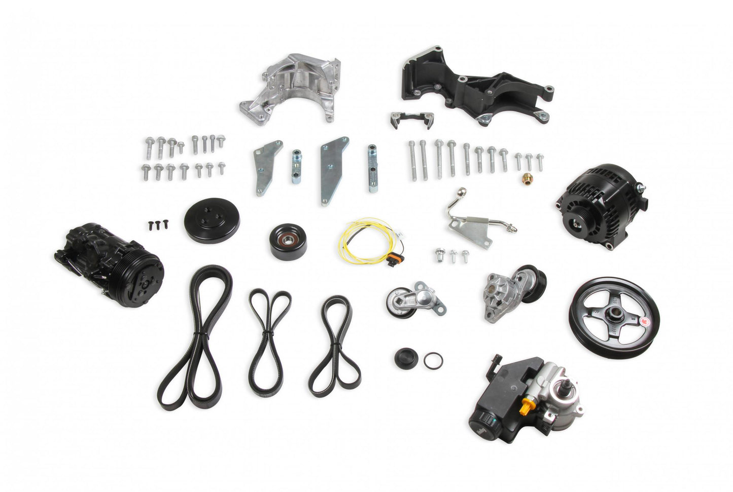 Low-Mount LS Complete Accessory Drive System (alt, P/S & A/C) Black Finish Includes SD7 A/C Compressor, Alternator, P/S Pump, Tensioner, Belt, & Pulleys Holley-4