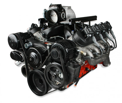 Premium Black Mid-Mount Complete Accessory System LS Engine Drive Includes SD7 A/C Compressor, Alternator, P/S Pump, Tensioner, SFI Certified Damper W/hard Anodized Billet Crank Pulley, Belt, & Pulleys Holley-5