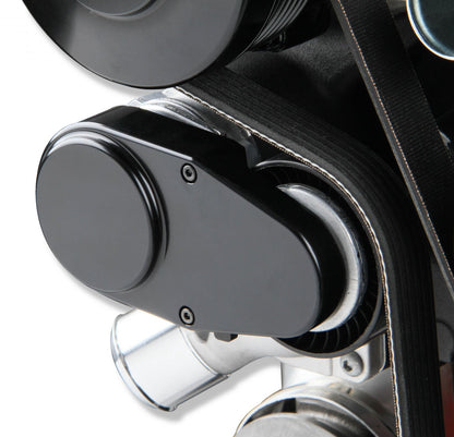 Premium Black Mid-Mount Complete Accessory System LS Engine Drive Includes SD7 A/C Compressor, Alternator, P/S Pump, Tensioner, SFI Certified Damper W/hard Anodized Billet Crank Pulley, Belt, & Pulleys Holley-6