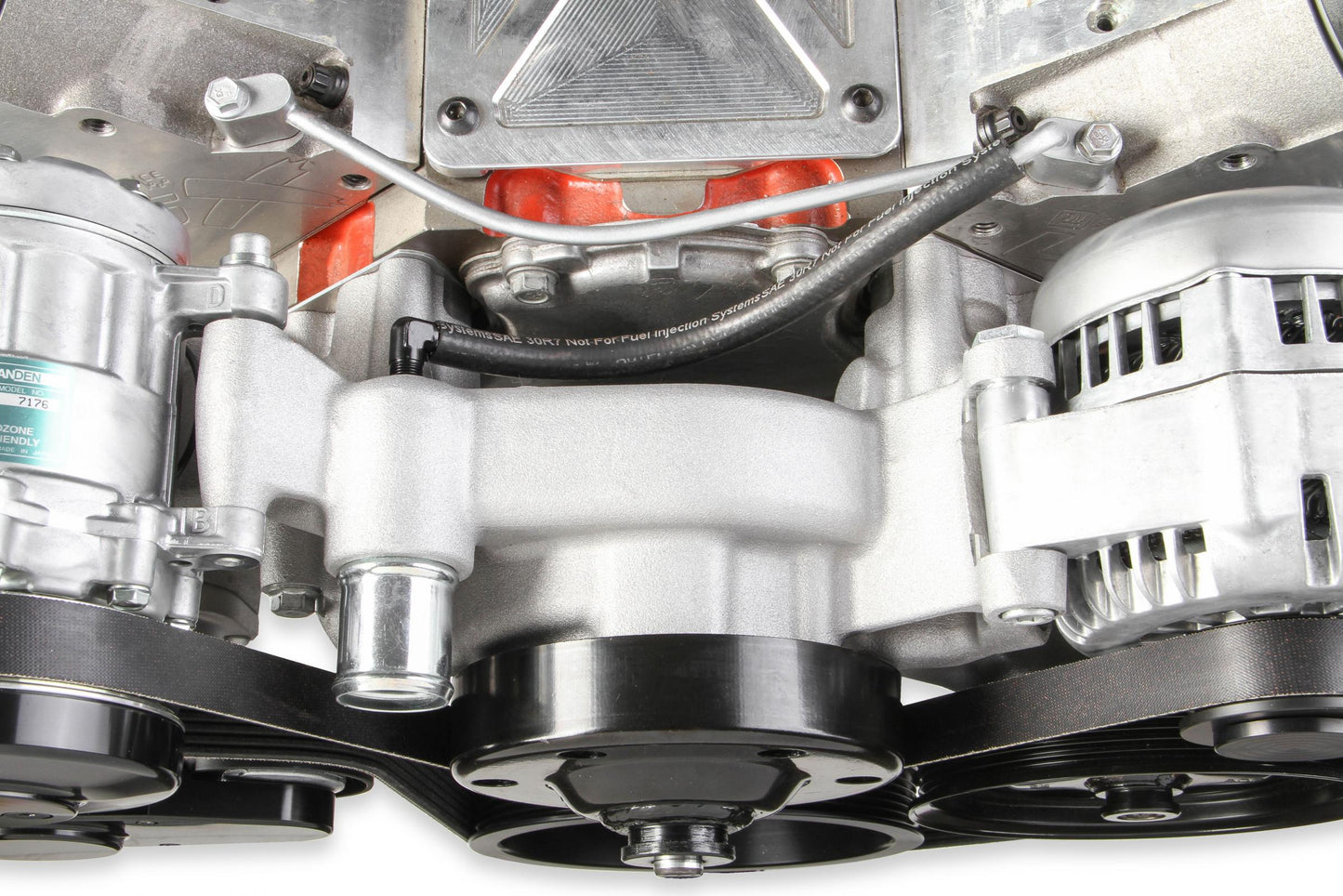 Premium Mid-Mount Complete Accessory System LS Engine Drive Includes SD7 A/C Compressor, Alternator, P/S Pump, Tensioner, SFI Certified Damper W/hard Anodized Billet Crank Pulley, Belt, & Pulleys Holley-1