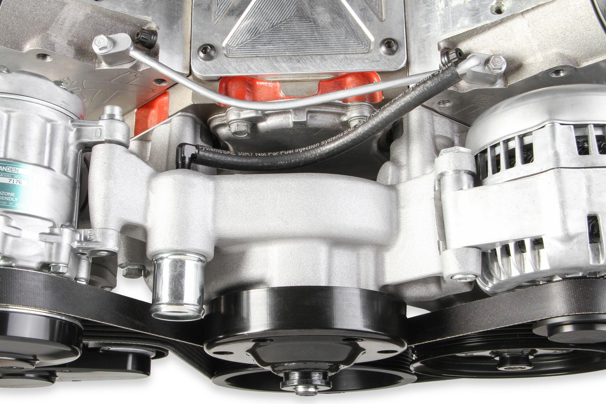 Premium Mid-Mount Complete Accessory System LS Engine Drive Includes SD7 A/C Compressor, Alternator, P/S Pump, Tensioner, SFI Certified Damper W/hard Anodized Billet Crank Pulley, Belt, & Pulleys Holley-1