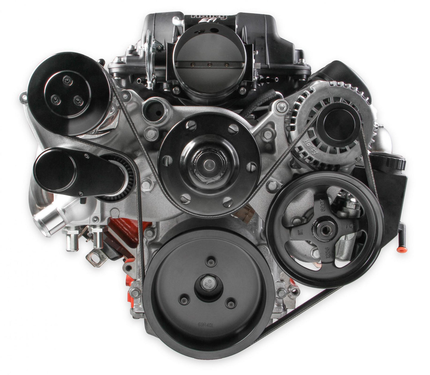 Premium Mid-Mount Complete Accessory System LS Engine Drive Includes SD7 A/C Compressor, Alternator, P/S Pump, Tensioner, SFI Certified Damper W/hard Anodized Billet Crank Pulley, Belt, & Pulleys Holley-11