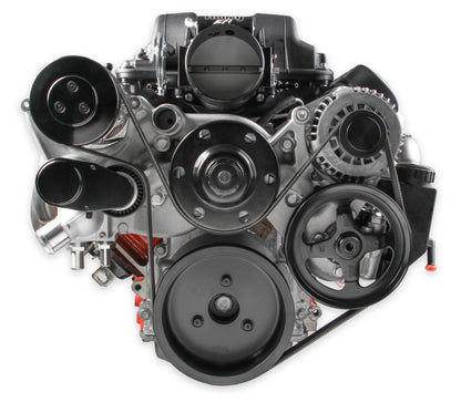 Premium Mid-Mount Complete Accessory System LS Engine Drive Includes SD7 A/C Compressor, Alternator, P/S Pump, Tensioner, SFI Certified Damper W/hard Anodized Billet Crank Pulley, Belt, & Pulleys Holley-11