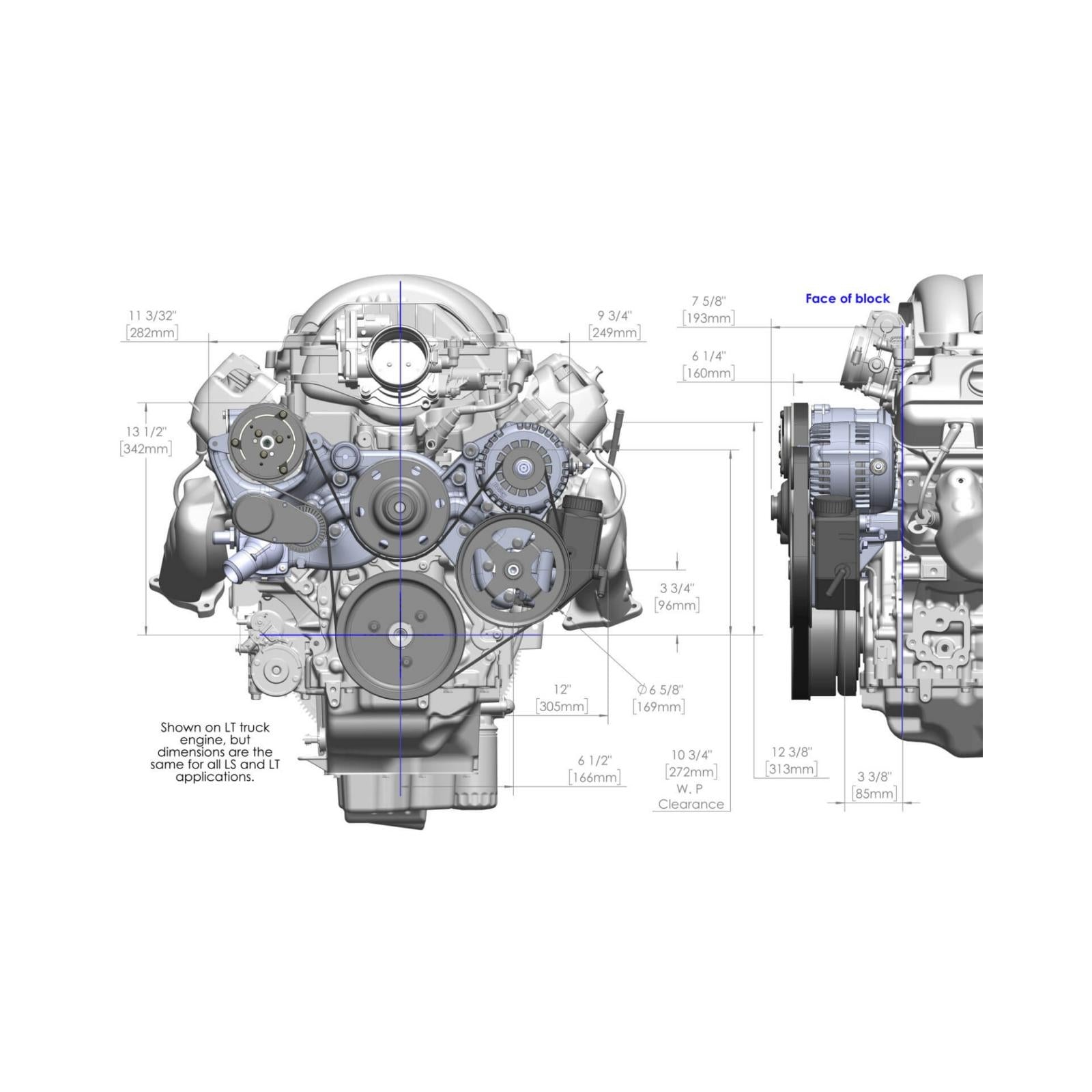 Premium Mid-Mount Complete Accessory System LS Engine Drive Includes SD7 A/C Compressor, Alternator, P/S Pump, Tensioner, SFI Certified Damper W/hard Anodized Billet Crank Pulley, Belt, & Pulleys Holley-12