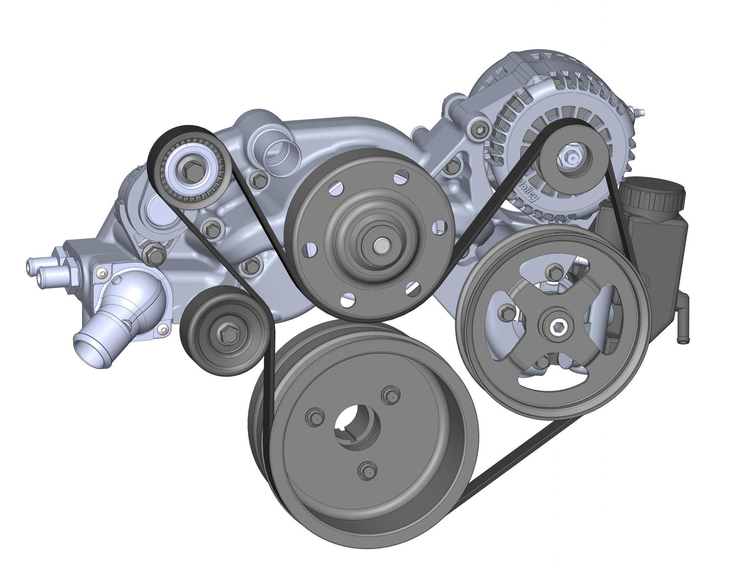 Premium Mid-Mount Race Accessory System-Black Finish LS Engine Drive Includes Alternator, P/S Pump, Tensioner, SFI Certified Damper W/hard Anodized Billet Crank Pulley, Belt, & Pulleys Holley-10