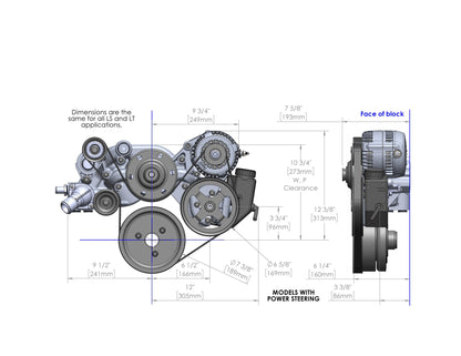 Premium Mid-Mount Race Accessory System LS Engine Drive Includes Alternator, P/S Pump, Tensioner, SFI Certified Damper W/hard Anodized Billet Crank Pulley, Belt, & Pulleys Holley-8