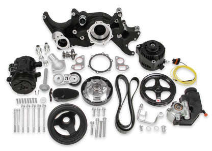 Black Mid-Mount Complete Accessory System LS Engine Drive Includes SD7 A/C Compressor, Alternator, P/S Pump, Tensioner, Crank Damper, Belt, & Pulleys Holley-2