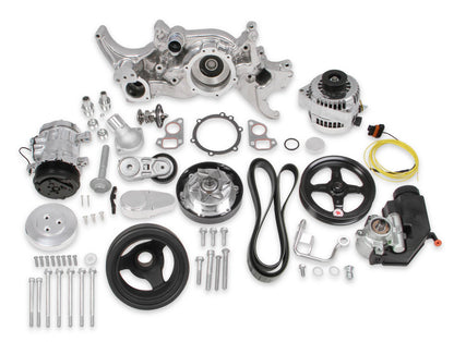 Polished Mid-Mount Complete Accessory System LS Engine Drive Includes SD7 A/C Compressor, Alternator, P/S Pump, Tensioner, Crank Damper, Belt, & Pulleys Holley-2