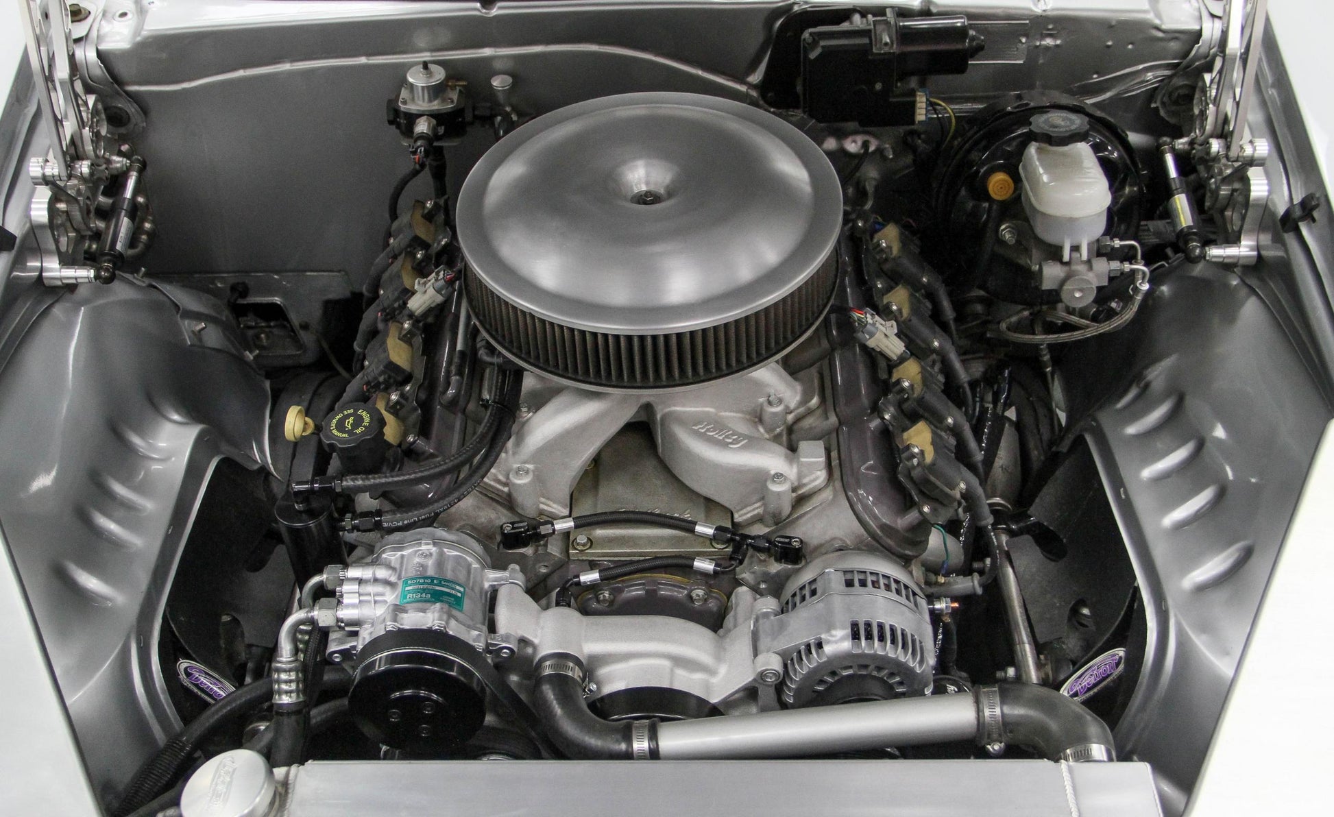 Polished Mid-Mount Complete Accessory System LS Engine Drive Includes SD7 A/C Compressor, Alternator, P/S Pump, Tensioner, Crank Damper, Belt, & Pulleys Holley-4