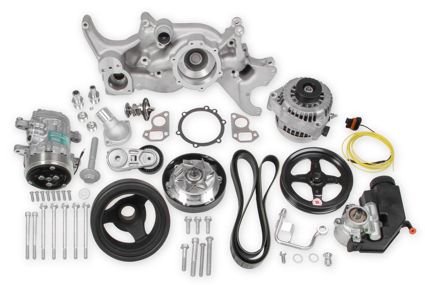 Mid-Mount Complete Accessory System LS Engine Drive Includes SD7 A/C Compressor, Alternator, P/S Pump, Tensioner, Belt, Crank Damper & Pulleys Holley-5