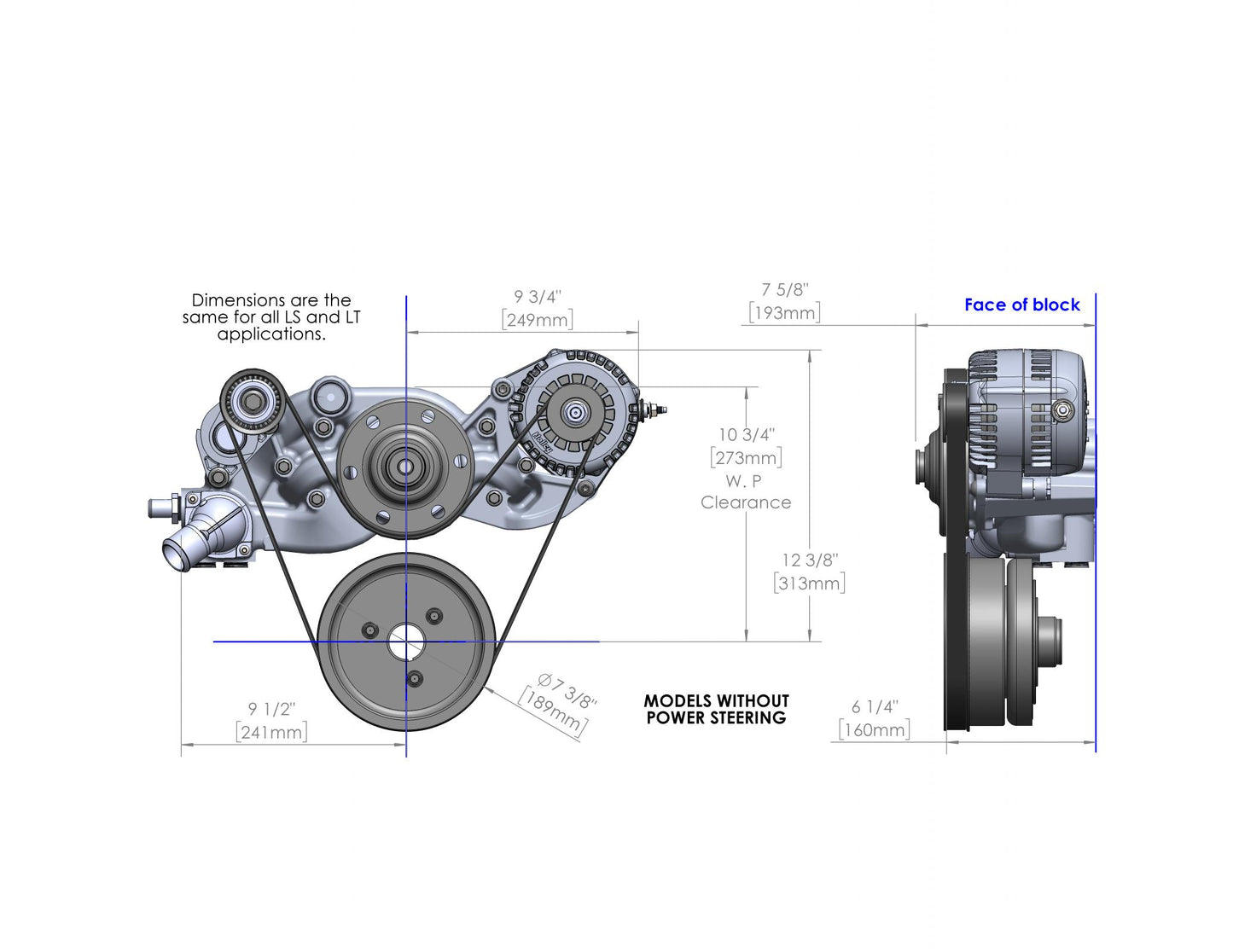 Mid-Mount Race Accessory System- Black Finish LS Engine Drive Includes Alternator, Tensioner, Crank Damper, Belt, & Pulleys Holley-8