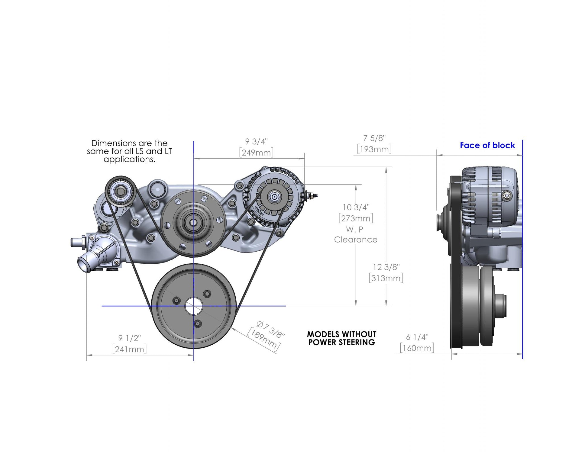 Mid-Mount Race Accessory System- Black Finish LS Engine Drive Includes Alternator, Tensioner, Crank Damper, Belt, & Pulleys Holley-8