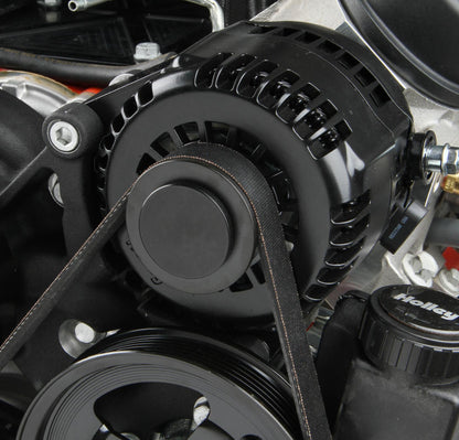 Premium Black Mid-Mount LS7 Complete Accessory System Dry Sump LS7 Engine Drive Includes SD7 A/C Compressor, Alternator, P/S Pump, Tensioner, SFI Certified Damper W/hard Anodized Billet Crank Pulley, Belt, & Pulleys Fits Dry Sump Engines Holley-3