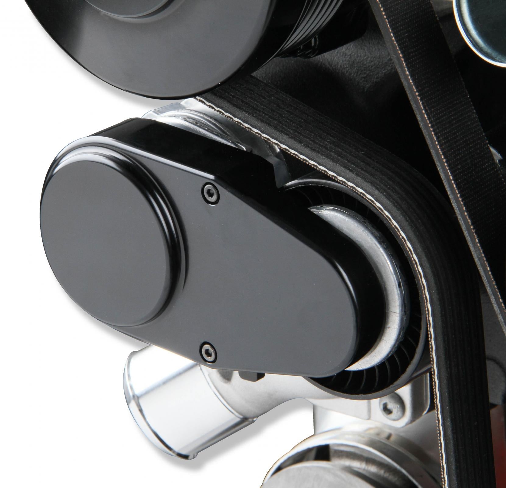 Premium Black Mid-Mount LS7 Complete Accessory System Dry Sump LS7 Engine Drive Includes SD7 A/C Compressor, Alternator, P/S Pump, Tensioner, SFI Certified Damper W/hard Anodized Billet Crank Pulley, Belt, & Pulleys Fits Dry Sump Engines Holley-6