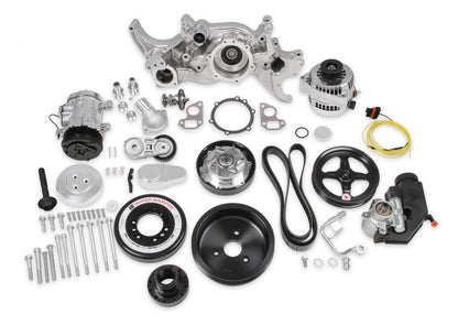 Premium Polished Mid-Mount LS7 Complete Accessory System Dry Sump LS7 Engine Drive Includes SD7 A/C Compressor, Alternator, P/S Pump, Tensioner, SFI Certified Damper W/hard Anodized Billet Crank Pulley, Belt, & Pulleys Fits Dry Sump Engines Holley-1