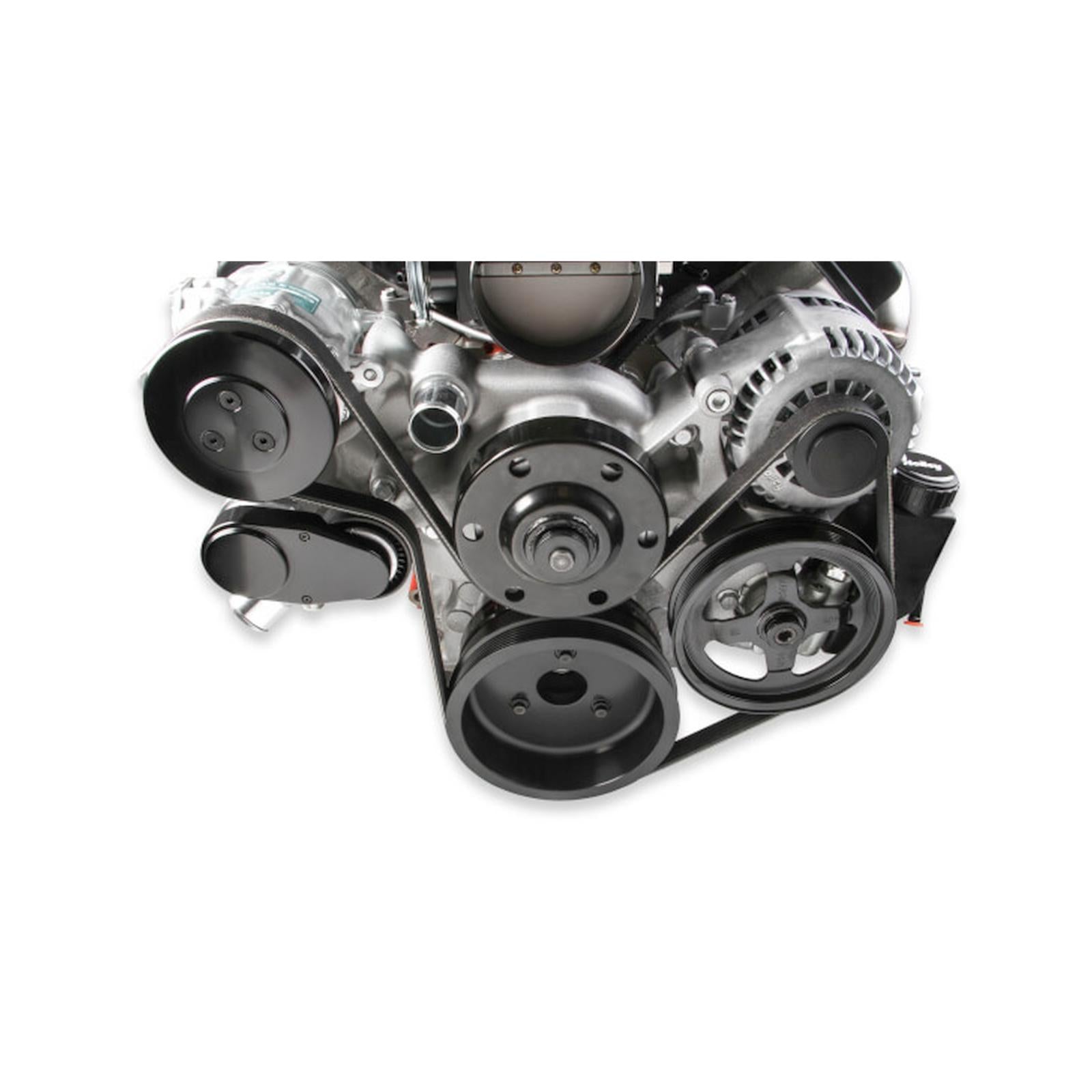 Premium Mid-Mount LS7 Complete Accessory System Dry Sump LS7 Engine Drive Includes SD7 A/C Compressor, Alternator, P/S Pump, Tensioner, SFI Certified Damper W/hard Anodized Billet Crank Pulley, Belt, & Pulleys Fits Dry Sump Engines Holley-5