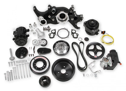 Premium Mid-Mount Complete Accessory System SFI Certified Damper Black Complete GM Gen V LT Accessory Drive System W/ Alt, P/S, A/C, Water Pump, SFI Certified Damper W/hard Anodized Billet Crank Pulley, Belts, and Crankshaft Damper Holley-2