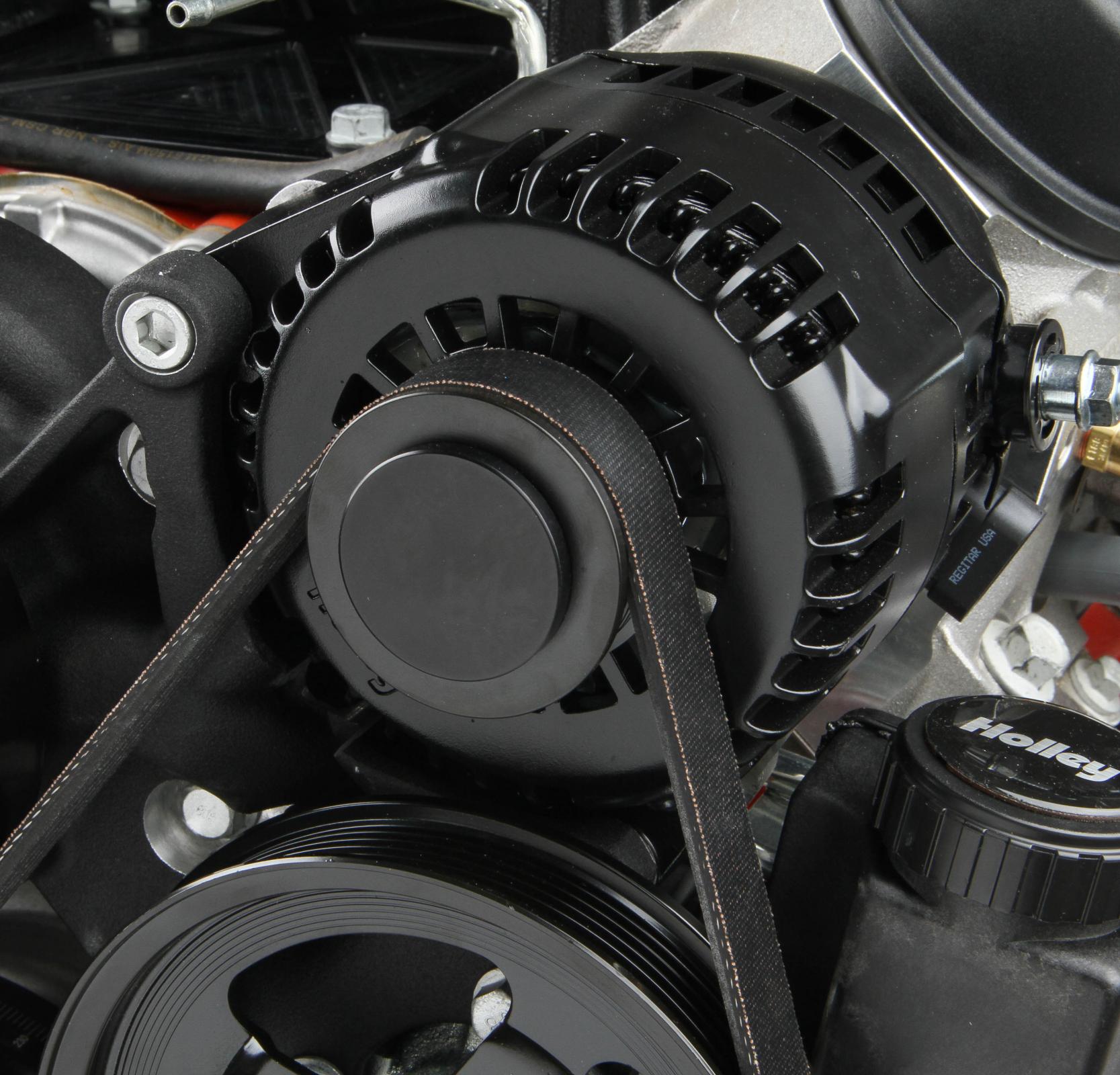 Premium Mid-Mount Complete Accessory System SFI Certified Damper Black Complete GM Gen V LT Accessory Drive System W/ Alt, P/S, A/C, Water Pump, SFI Certified Damper W/hard Anodized Billet Crank Pulley, Belts, and Crankshaft Damper Holley-5