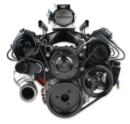 Premium Mid-Mount Complete Accessory System SFI Certified Damper Black Complete GM Gen V LT Accessory Drive System W/ Alt, P/S, A/C, Water Pump, SFI Certified Damper W/hard Anodized Billet Crank Pulley, Belts, and Crankshaft Damper Holley-9