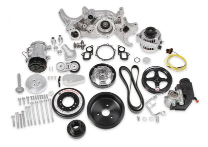 Premium Mid-Mount Complete Accessory System Gen V LT Engines Polished Complete GM Gen V LT Accessory Drive System W/ Alt, P/S, A/C, Water Pump, SFI Certified Damper W/hard Anodized Billet Crank Pulley, Belts, and Crankshaft Damper Holley-2