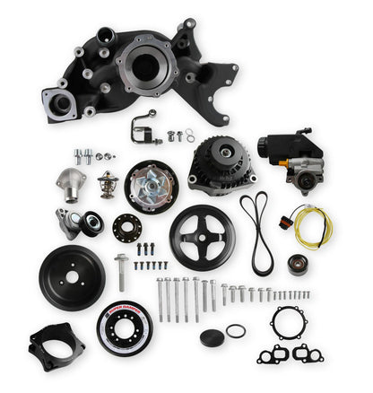 Premium Mid-Mount Race Accessory System Black Finish Fits Gen V LT Engine Includes Alternator, P/S Pump, Tensioner, SFI Certified Damper W/hard Anodized Billet Crank Pulley, Belt, & Pulleys Holley-8