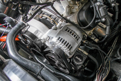 Premium Mid-Mount Race Accessory System Natural Fits Gen V LT Engine Includes Alternator, P/S Pump, Tensioner, SFI Certified Damper W/hard Anodized Billet Crank Pulley, Belt, & Pulleys Holley-7
