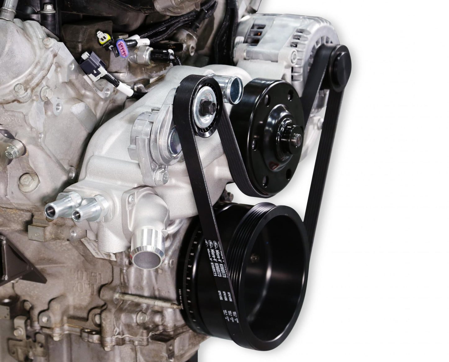 Premium Mid-Mount Race Accessory System Polished Finish Fits Gen V LT Engine Includes Alternator, P/S Pump, Tensioner, SFI Certified Damper W/hard Anodized Billet Crank Pulley, Belt, & Pulleys Holley-12