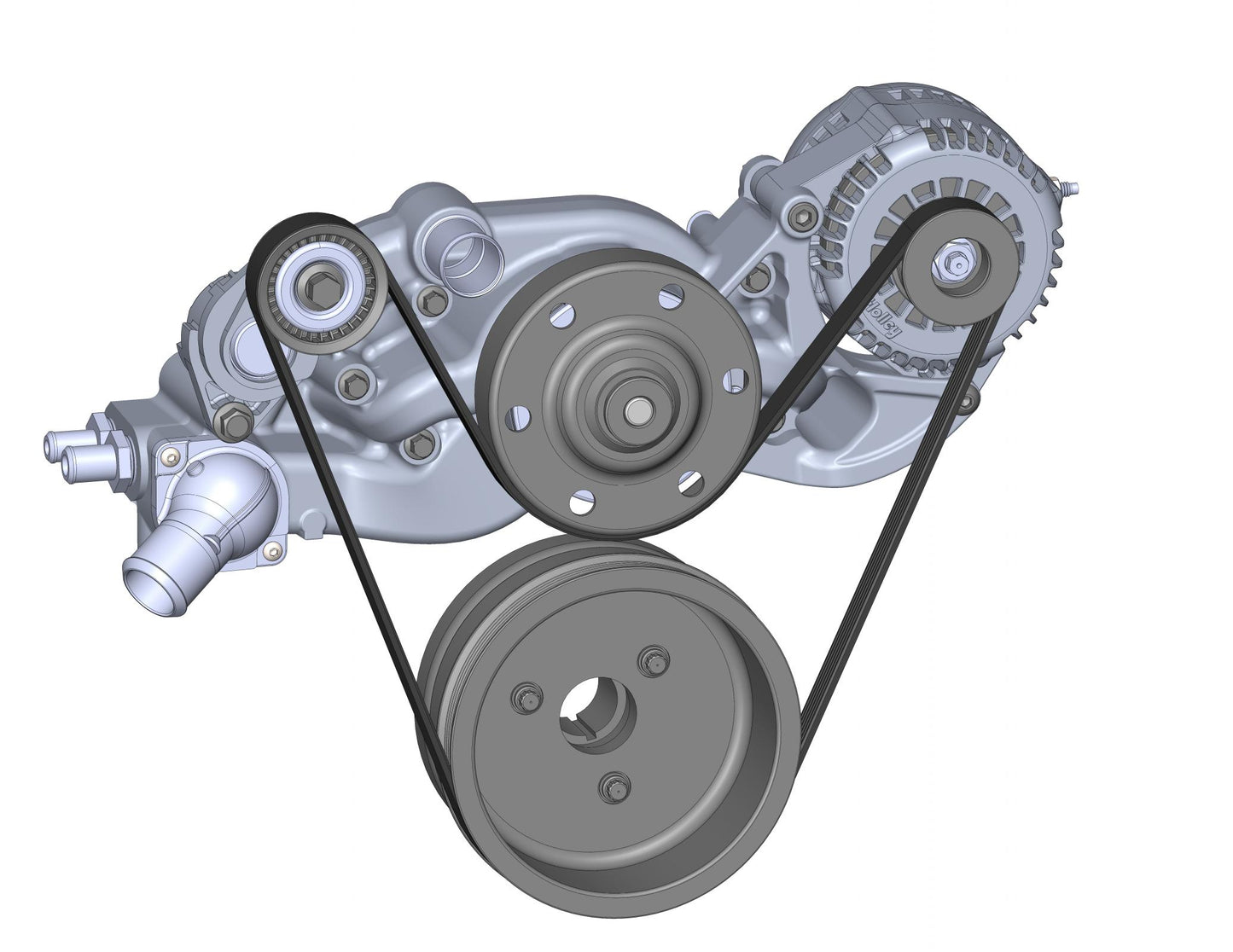 Premium Mid-Mount Race Accessory System Polished Finish Fits Gen V LT Engine Includes Alternator, P/S Pump, Tensioner, SFI Certified Damper W/hard Anodized Billet Crank Pulley, Belt, & Pulleys Holley-19