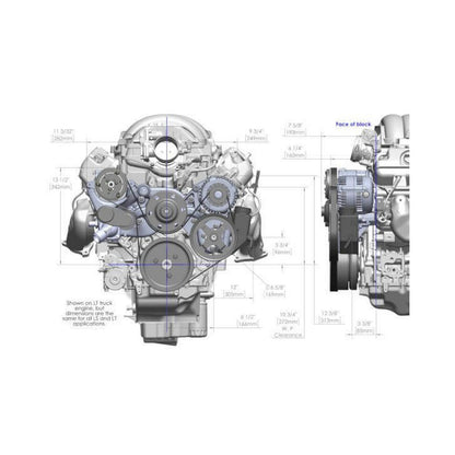 Mid-Mount Complete Accessory Drive System Gen V LT Engines Standard Damper Natural Complete GM Gen V LT Accessory Drive System W/ Alt, P/S, A/C, Water Pump, Belts, and Crankshaft Damper Holley-5