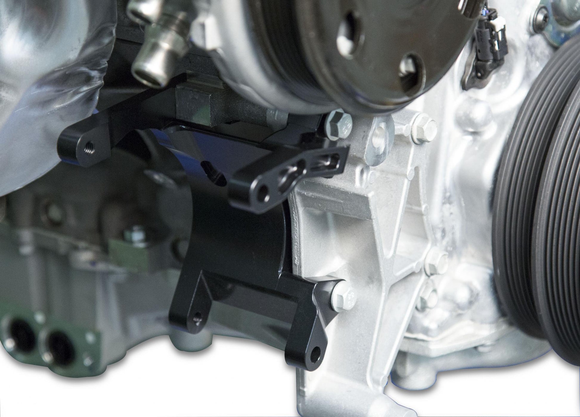 Low Mount A/C Brackets for the Gen 5 LT4/LT1 Dry Sump Engines Clear Aluminum Finish Holley-7
